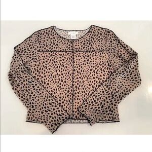 Kirious Los Angeles shirt - tan/black leopard print long sleeve sheer cropped